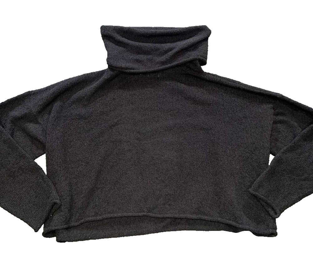 Planet 100% PIMA COTTON crop black oversized sweater high collar OS A010184